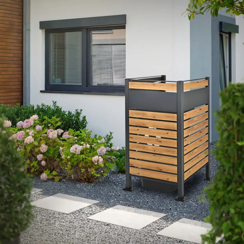 Mülltonnenzaun 91x91x150 cm Anthrazit/Holzoptik aus Stahl ML-Design-ECD Germany Best