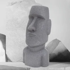 Moai Rapa Nui Kopf Figur 26,5x19x53,5 cm Grau aus Steinguss Kunstharz-ECD Germany Best
