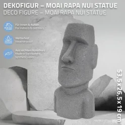 Moai Rapa Nui Kopf Figur 26,5x19x53,5 cm Grau aus Steinguss Kunstharz-ECD Germany Best