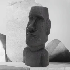Moai Rapa Nuil Kopf Figur 26,5x19x53,5 cm Anthrazit aus Steinguss Kunstharz-ECD Germany Hot