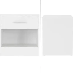 Nachttisch mit Schublade und offenem Fach 36.5x38.5x30 cm Weiß aus Holz ML-Design-ECD Germany Online