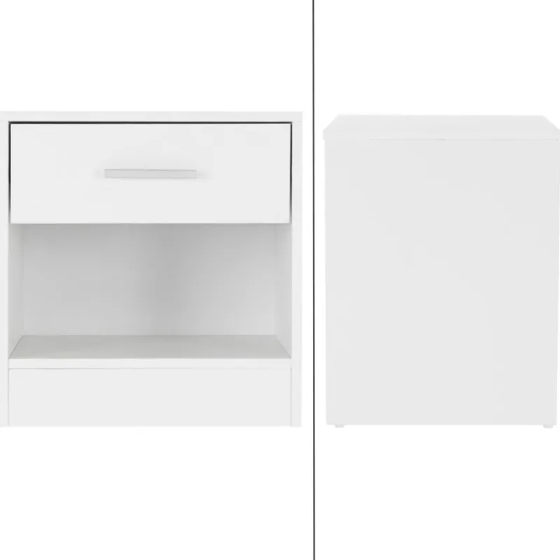 Nachttisch mit Schublade und offenem Fach 36.5x38.5x30 cm Weiß aus Holz ML-Design-ECD Germany Online