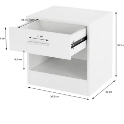 Nachttisch mit Schublade und offenem Fach 36.5x38.5x30 cm Weiß aus Holz ML-Design-ECD Germany Online