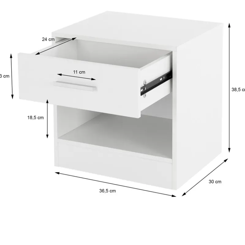 Nachttisch mit Schublade und offenem Fach 36.5x38.5x30 cm Weiß aus Holz ML-Design-ECD Germany Online