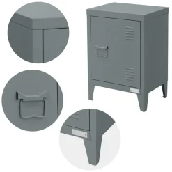 Nachttisch 40x30x58 cm Anthrazit aus Stahl mit verstellbarer Regalboden ML Design-ECD Germany