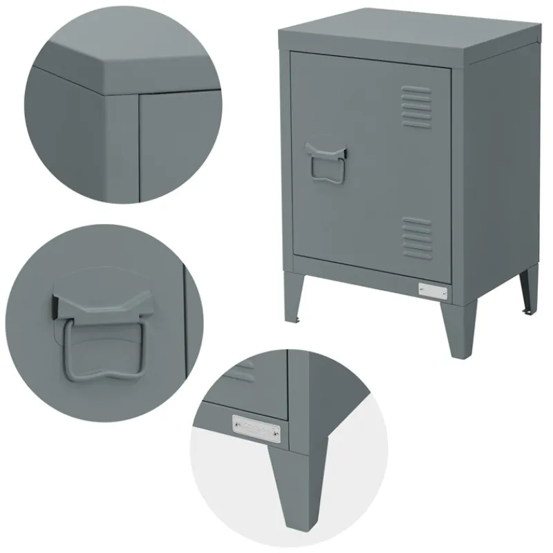 Nachttisch 40x30x58 cm Anthrazit aus Stahl mit verstellbarer Regalboden ML Design-ECD Germany