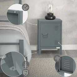 Nachttisch 40x30x58 cm Anthrazit aus Stahl mit verstellbarer Regalboden ML Design-ECD Germany