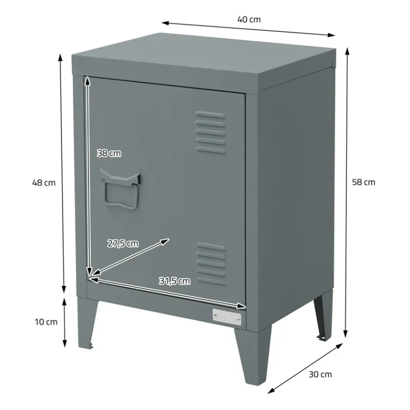 Nachttisch 40x30x58 cm Anthrazit aus Stahl mit verstellbarer Regalboden ML Design-ECD Germany