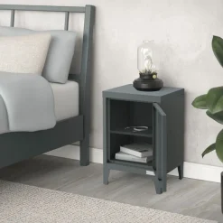 Nachttisch 40x30x58 cm Anthrazit aus Stahl mit verstellbarer Regalboden ML Design-ECD Germany
