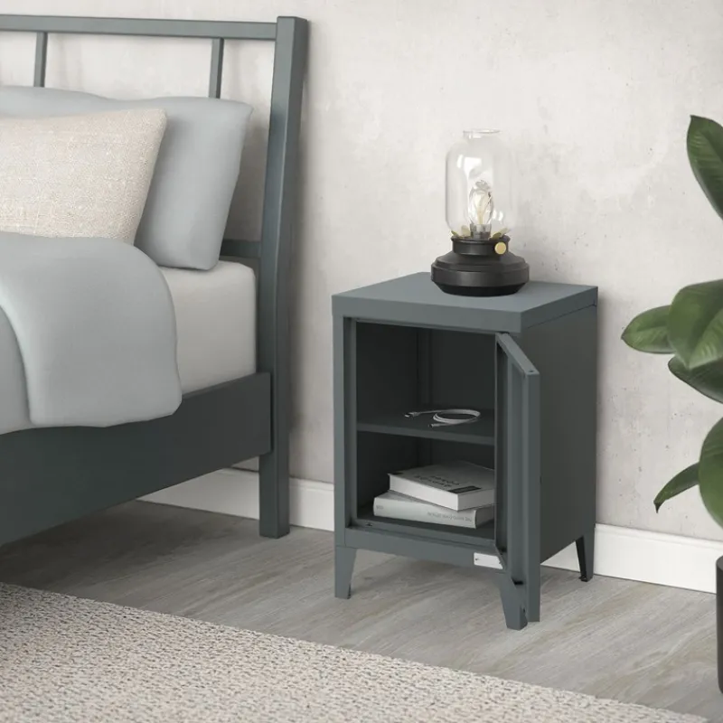 Nachttisch 40x30x58 cm Anthrazit aus Stahl mit verstellbarer Regalboden ML Design-ECD Germany