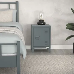 Nachttisch 40x30x58 cm Anthrazit aus Stahl mit verstellbarer Regalboden ML Design-ECD Germany