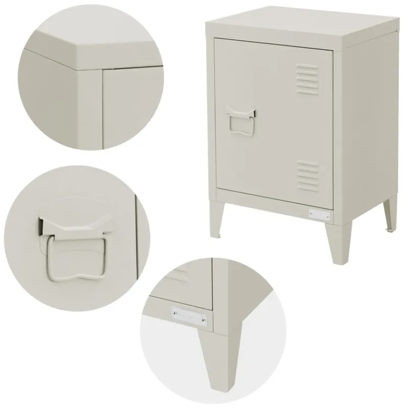 Nachttisch 40x30x58 cm Hellgrau aus Stahl mit verstellbarer Regalboden ML Design-ECD Germany New