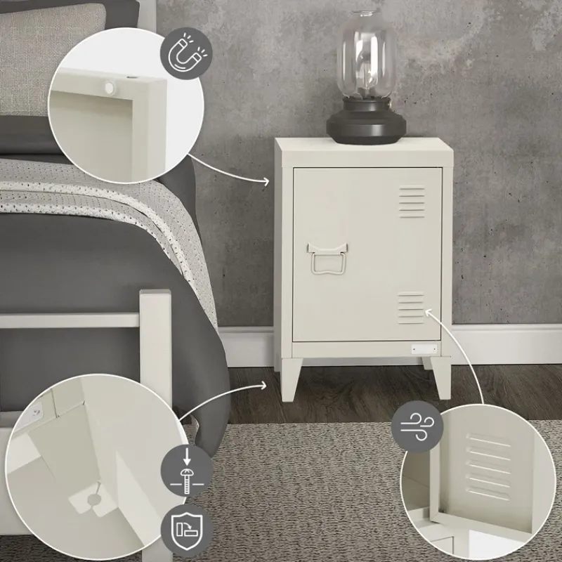 Nachttisch 40x30x58 cm Hellgrau aus Stahl mit verstellbarer Regalboden ML Design-ECD Germany New