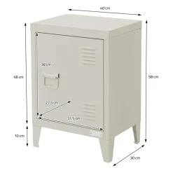 Nachttisch 40x30x58 cm Hellgrau aus Stahl mit verstellbarer Regalboden ML Design-ECD Germany New