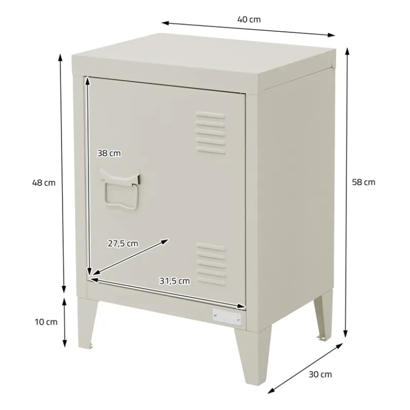 Nachttisch 40x30x58 cm Hellgrau aus Stahl mit verstellbarer Regalboden ML Design-ECD Germany New