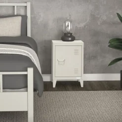 Nachttisch 40x30x58 cm Hellgrau aus Stahl mit verstellbarer Regalboden ML Design-ECD Germany New