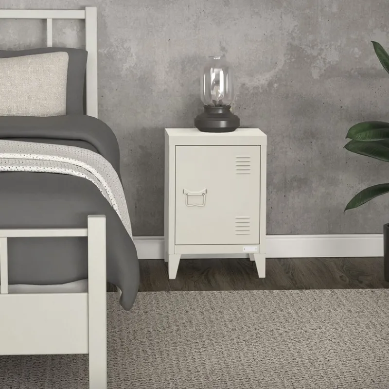 Nachttisch 40x30x58 cm Hellgrau aus Stahl mit verstellbarer Regalboden ML Design-ECD Germany New