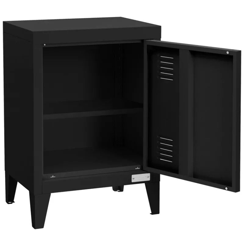 Nachttisch 40x30x58 cm Schwarz aus Stahl mit verstellbarer Regalboden ML Design-ECD Germany Clearance