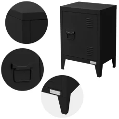 Nachttisch 40x30x58 cm Schwarz aus Stahl mit verstellbarer Regalboden ML Design-ECD Germany Clearance