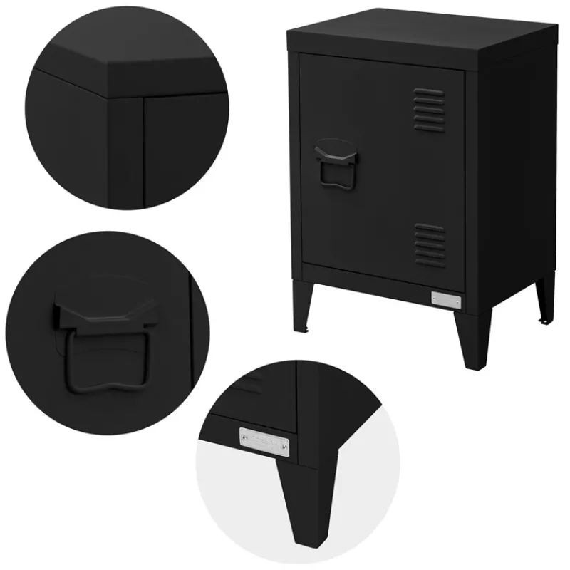 Nachttisch 40x30x58 cm Schwarz aus Stahl mit verstellbarer Regalboden ML Design-ECD Germany Clearance