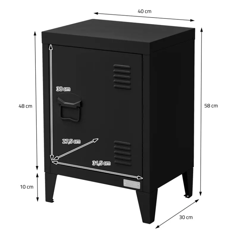 Nachttisch 40x30x58 cm Schwarz aus Stahl mit verstellbarer Regalboden ML Design-ECD Germany Clearance