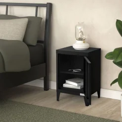 Nachttisch 40x30x58 cm Schwarz aus Stahl mit verstellbarer Regalboden ML Design-ECD Germany Clearance