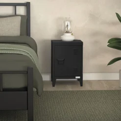 Nachttisch 40x30x58 cm Schwarz aus Stahl mit verstellbarer Regalboden ML Design-ECD Germany Clearance