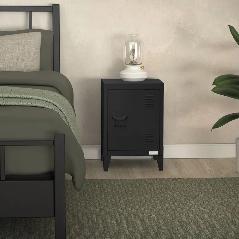 Nachttisch 40x30x58 cm Schwarz aus Stahl mit verstellbarer Regalboden ML Design-ECD Germany Clearance