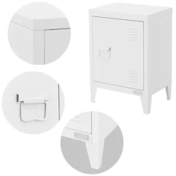 Nachttisch 40x30x58 cm Weiß aus Stahl mit verstellbarer Regalboden ML Design-ECD Germany Sale