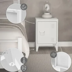 Nachttisch 40x30x58 cm Weiß aus Stahl mit verstellbarer Regalboden ML Design-ECD Germany Sale