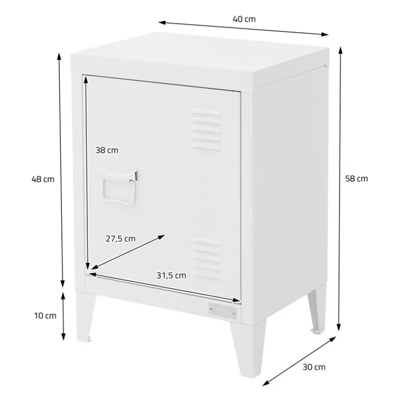 Nachttisch 40x30x58 cm Weiß aus Stahl mit verstellbarer Regalboden ML Design-ECD Germany Sale
