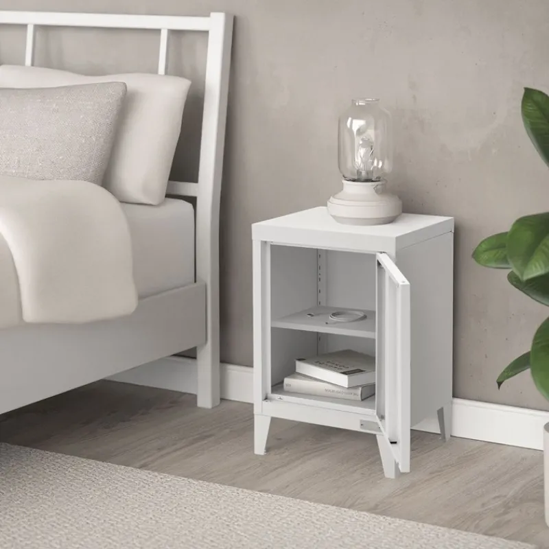 Nachttisch 40x30x58 cm Weiß aus Stahl mit verstellbarer Regalboden ML Design-ECD Germany Sale