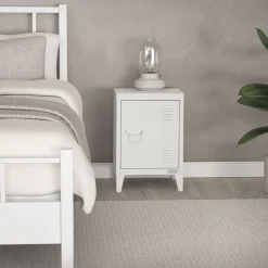 Nachttisch 40x30x58 cm Weiß aus Stahl mit verstellbarer Regalboden ML Design-ECD Germany Sale