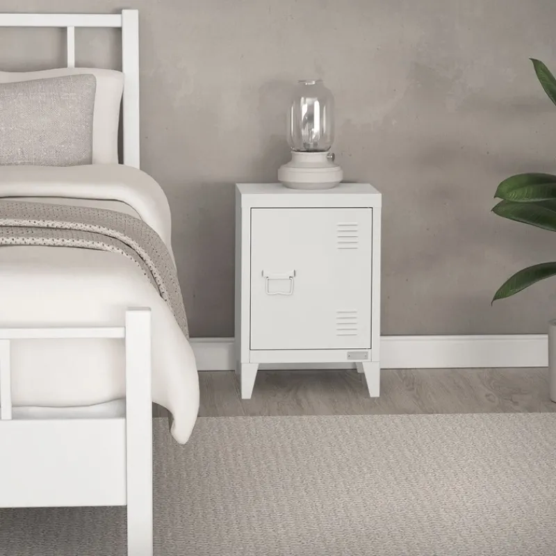 Nachttisch 40x30x58 cm Weiß aus Stahl mit verstellbarer Regalboden ML Design-ECD Germany Sale