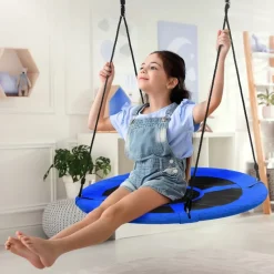 Nestschaukel für Kinder Ø100 cm Blau/Schwarz aus Polyester-ECD Germany Best