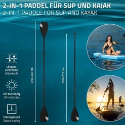 Paddel 2 in 1 für Stand Up Paddle SUP Board imn Schwarz aus Aluminium-ECD Germany Online