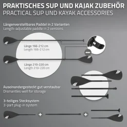 Paddel 2 in 1 für Stand Up Paddle SUP Board imn Schwarz aus Aluminium-ECD Germany Online