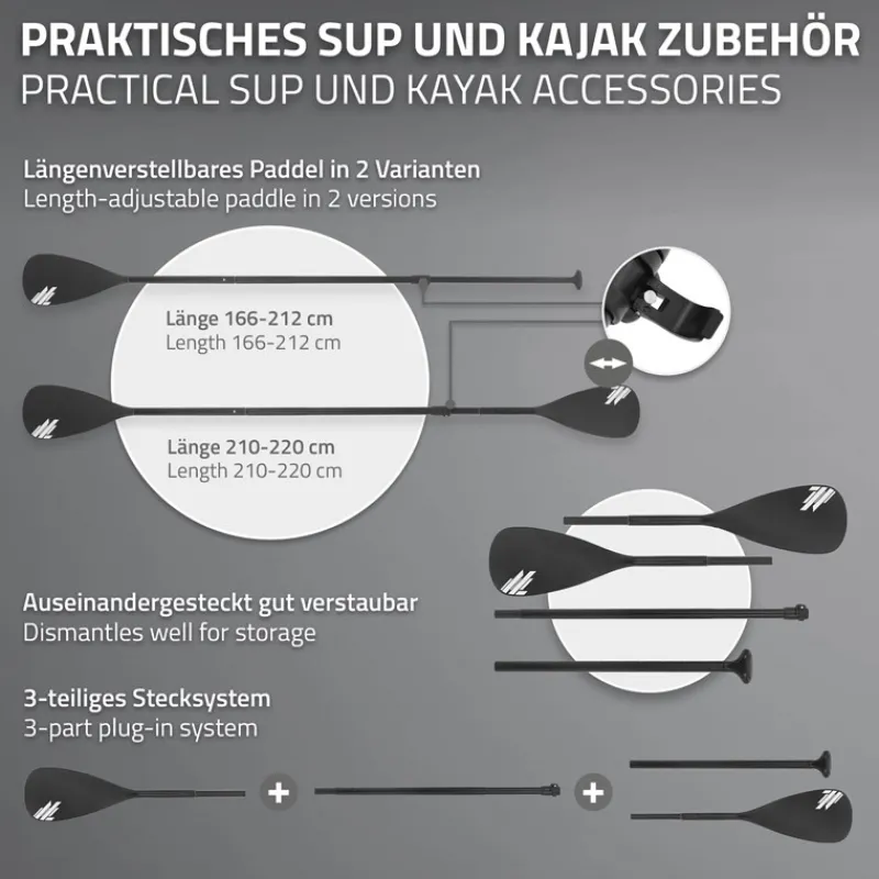 Paddel 2 in 1 für Stand Up Paddle SUP Board imn Schwarz aus Aluminium-ECD Germany Online