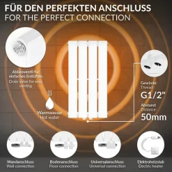 Paneelheizkörper Einlagig 300x600 mm Weiß mit Universale Anschlussgarnitur ML-Design-ECD Germany Outlet