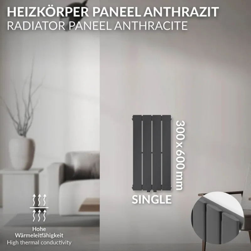 Paneelheizkörper Einlagig 600x300 mm Anthrazit ML-Design-ECD Germany