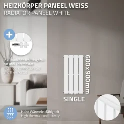 Paneelheizkörper Einlagig 300x600 mm Weiß mit Boden Anschlussgarnitur ML-Design-ECD Germany Hot