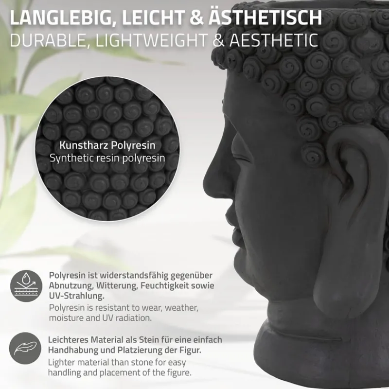 Pflanztopf Buddha Kopf 23x23x44 cm Anthrazit aus Polyresin ML-Design-ECD Germany Outlet