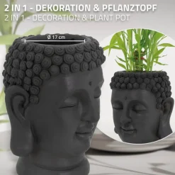 Pflanztopf Buddha Kopf 23x23x44 cm Anthrazit aus Polyresin ML-Design-ECD Germany Outlet