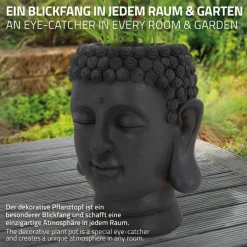 Pflanztopf Buddha Kopf 23x23x44 cm Anthrazit aus Polyresin ML-Design-ECD Germany Outlet