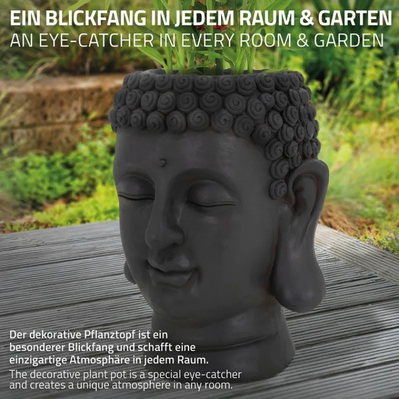 Pflanztopf Buddha Kopf 23x23x44 cm Anthrazit aus Polyresin ML-Design-ECD Germany Outlet