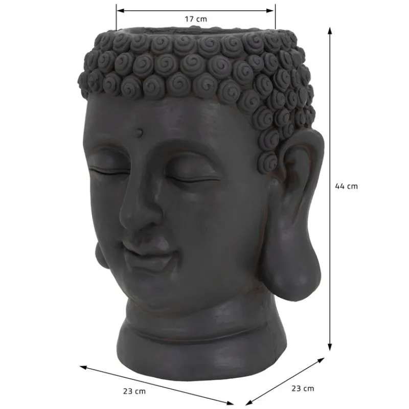 Pflanztopf Buddha Kopf 23x23x44 cm Anthrazit aus Polyresin ML-Design-ECD Germany Outlet