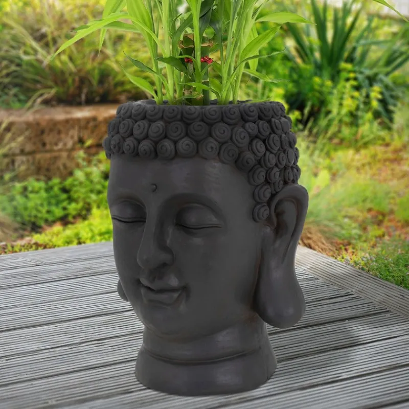 Pflanztopf Buddha Kopf 23x23x44 cm Anthrazit aus Polyresin ML-Design-ECD Germany Outlet