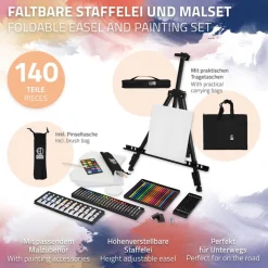 Premium Staffelei ausziehbar bis 156 cm mit Mal-Set 140 teilig-ECD Germany New