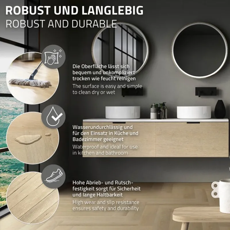 PVC Vinylboden Bodenbelag Set à 20 Dielen 4,2mm für 1,56m² mit Klick-System Fischgräte Eiche natur ML-Design-ECD Germany