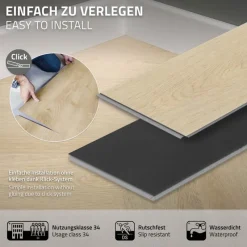 PVC Vinylboden Bodenbelag Set à 20 Dielen 4,2mm für 1,56m² mit Klick-System Fischgräte Eiche natur ML-Design-ECD Germany